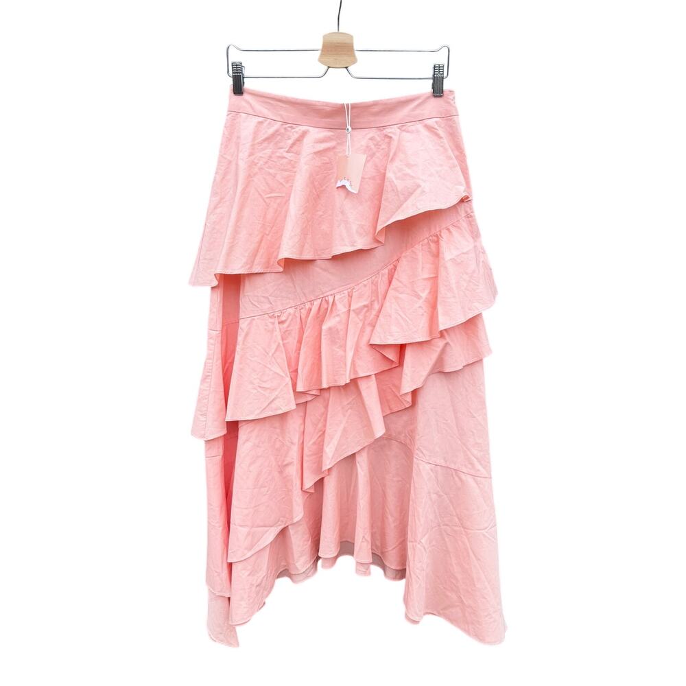 NWT PEARL BY LELA ROSE Pink Ruffled Tiered Cotton Midi Skirt 8